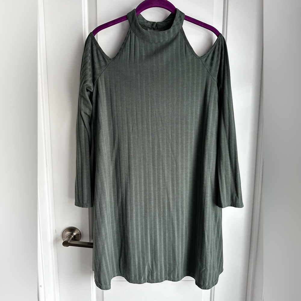 Altar’d State Olive Cut out Shoulder Dress